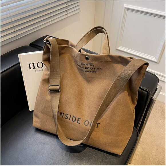 Versatile Coffee Canvas Tote with Magnetic Closure - Chic Crossbody Handbag - Picture 3 of 7